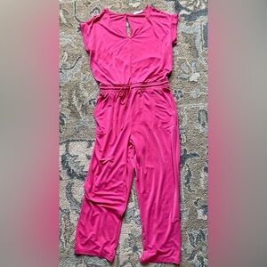 Pink Knit Jumpsuit with Drawstring Waist